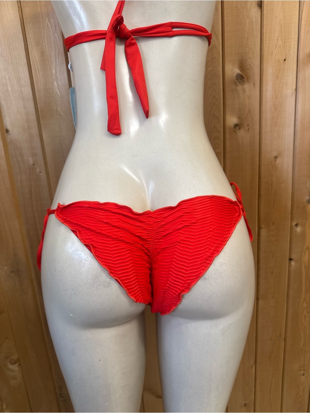 Luli Fama Hot Tropics Lava  Red Textured Wave Rushed Triangle Bikini XS Top M - Picture 9 of 15
